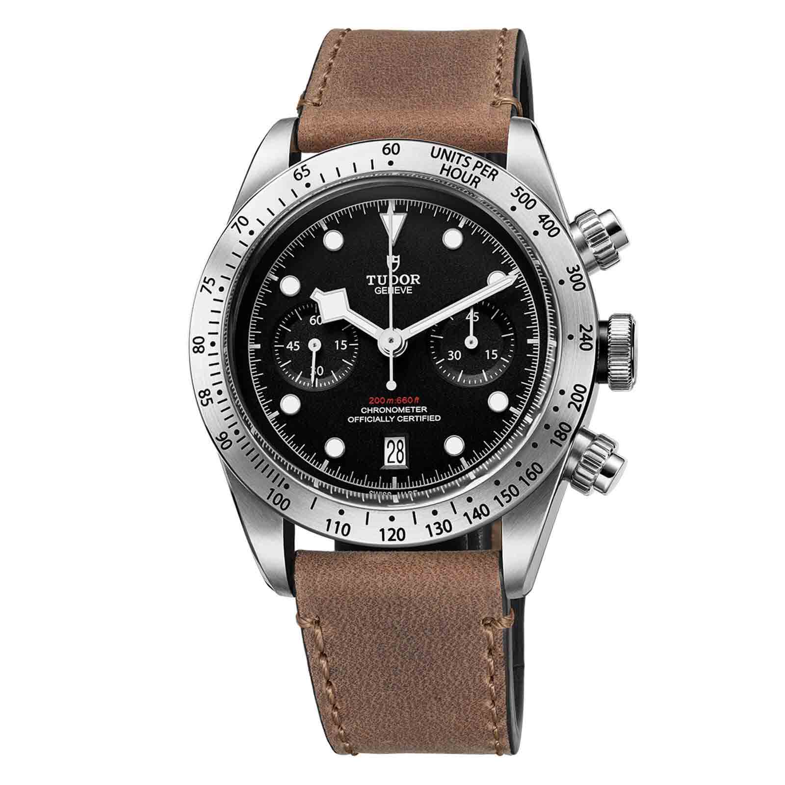 Tudor Heritage Black Bay Chrono Black Dial Brown Leather Strap Gents Watch M79350-0005