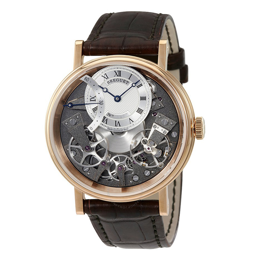 Breguet Tradition Black And Champagne Skeleton Dial 18Kt Rose Gold Black Leather Men'S Watch 7057Brr99W6