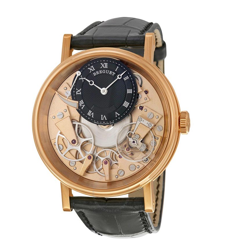 Breguet Tradition Black And Champagne Skeleton Dial 18Kt Rose Gold Black Leather Men'S Watch 7057Brr99W6