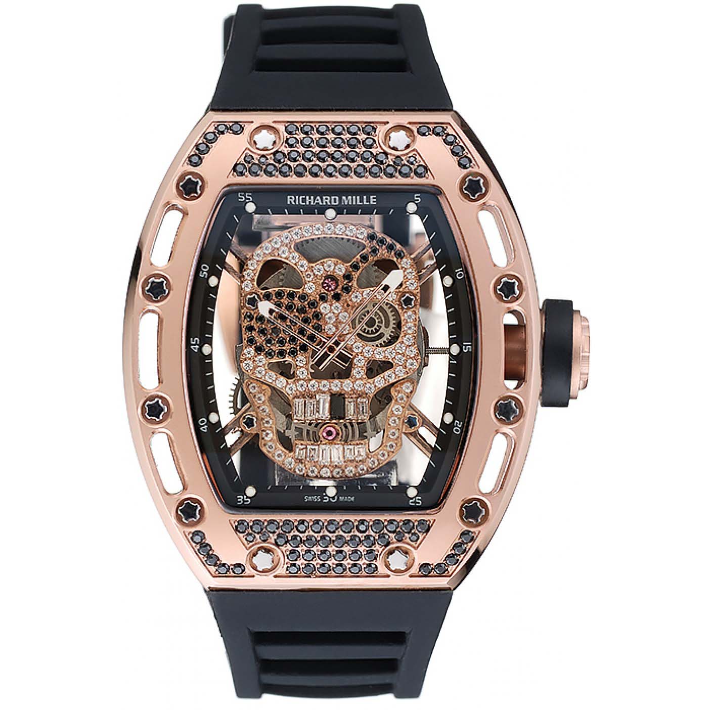 Richard Mille Tourbillon Skull Rm 052 Rose Gold Case Black Rubber Bracelet 1454252