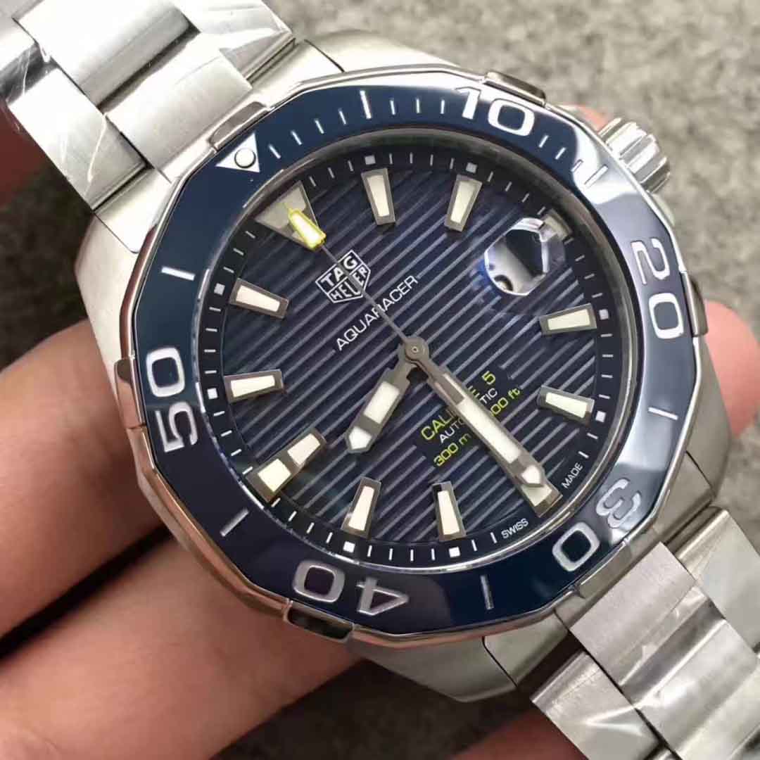 Tag Heuer Men'S Aquaracer 43Mm Steel Bracelet & Case Automatic Blue Dial Analog Watch Way201B.Ba0927