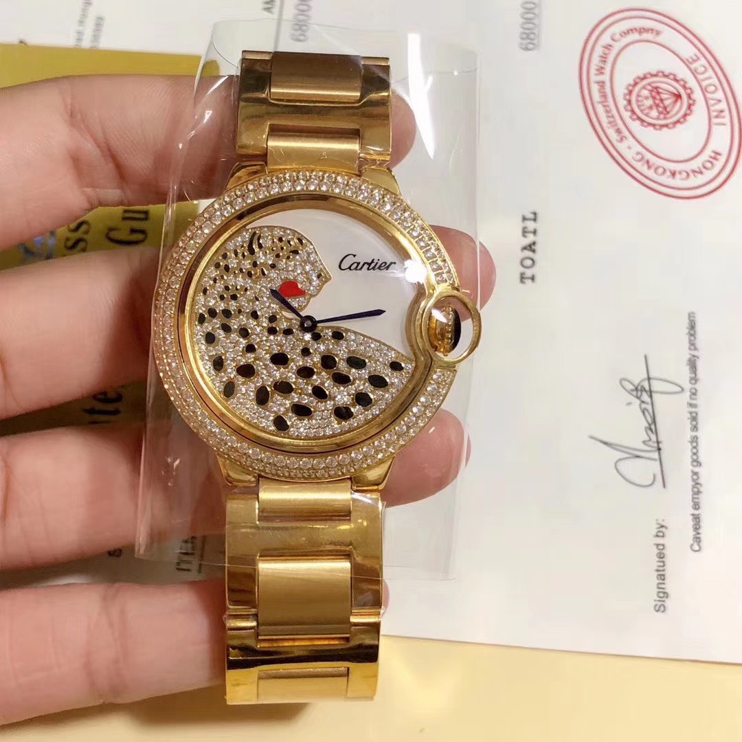 Cartier Large Ballon Bleu Steel Aftermarket Diamond Watch