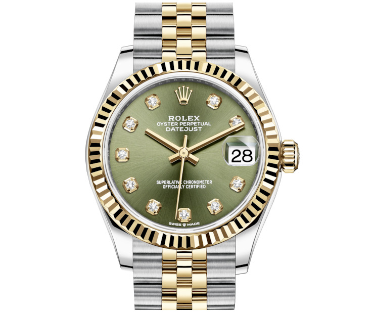 Rolex Lady-Datejust 31 Yellow Gold/Steel Olive Green Diamond Dial & Fluted Bezel Jubilee Bracelet 278273