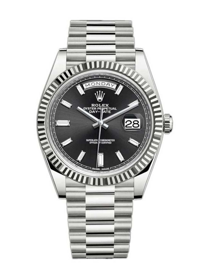 Rolex Oyster Perpetual Day-Date Black Dial Fluted Bezel