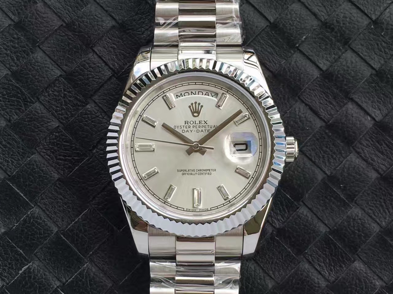 Rolex Oyster Perpetual Day-Date Black Dial Fluted Bezel