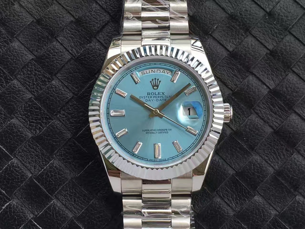 Rolex Oyster Perpetual Day-Date Black Dial Fluted Bezel