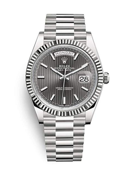 Rolex Oyster Perpetual Day Date 40 Automatic Dark Rhodium Stripe Motif Dial 18Kt White Gold Mens Watch 228239Rssp