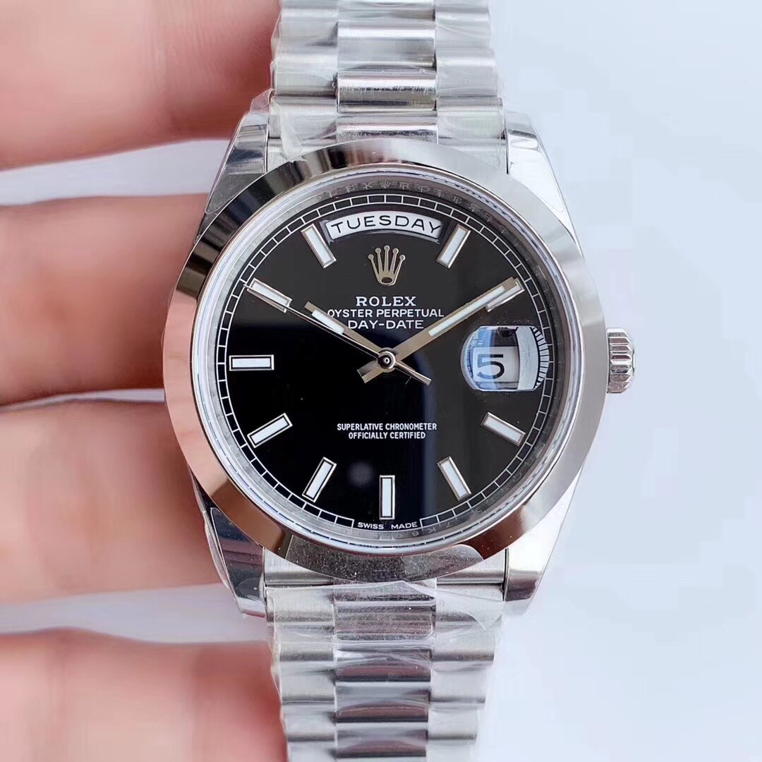 Rolex Day-Date 40 Platinum Black Index Dial & Smooth Bezel President Bracelet 228206