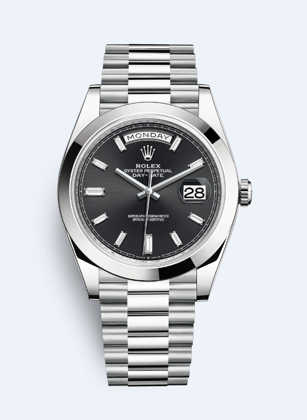 Rolex Day-Date 40 Platinum Black Index Dial & Smooth Bezel President Bracelet 228206