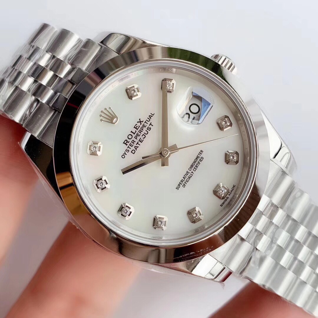 Rolex Datejust Stainless Steel White Roman Dial Smooth Bezel Jubilee Bracelet Diamond Set Numeral 116200