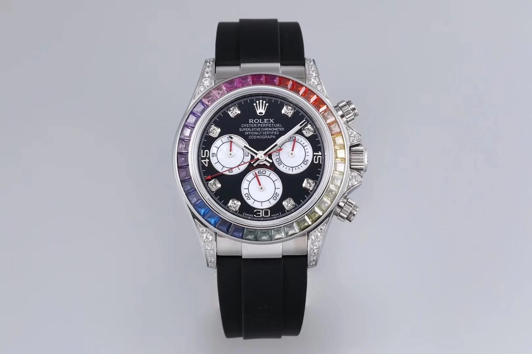 Rolex Cosmograph Daytona Rainbow Bezel Rubber Strap