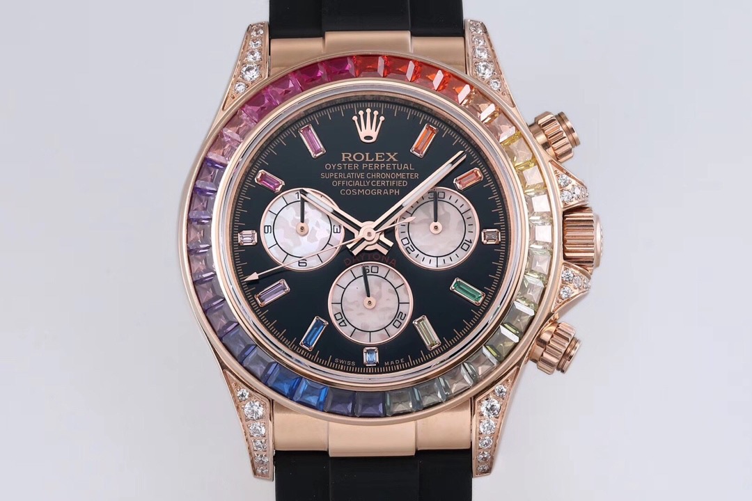 Rolex Cosmograph Daytona Rainbow Bezel Numeral Rubber Strap