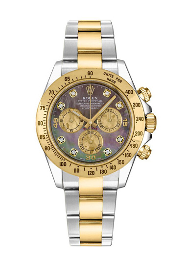 Rolex Cosmograph Daytona  Black Mother Of Pearl Diamond Face Steel & Gold 116523